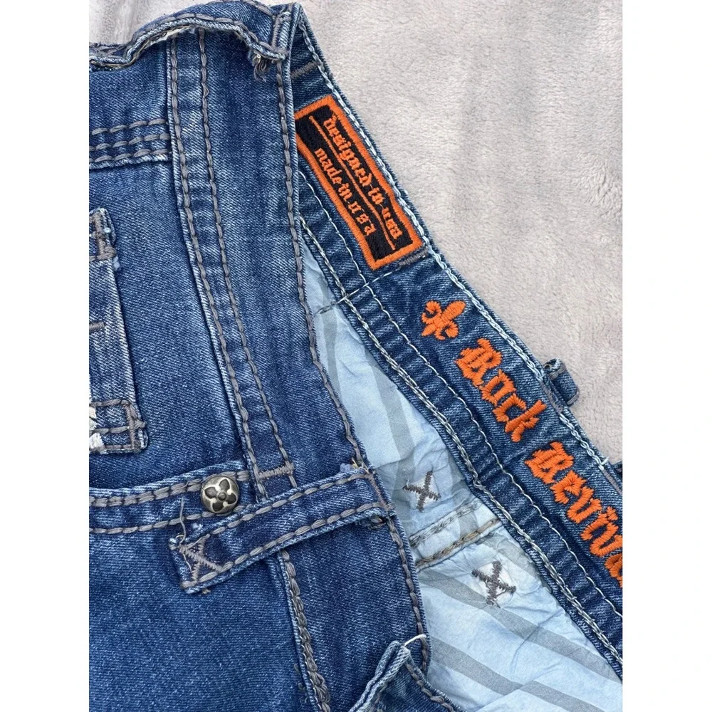 Rock Revival Calden Straight Blue Denim Jeans Mens 36x28 Medium Wash Embroidery